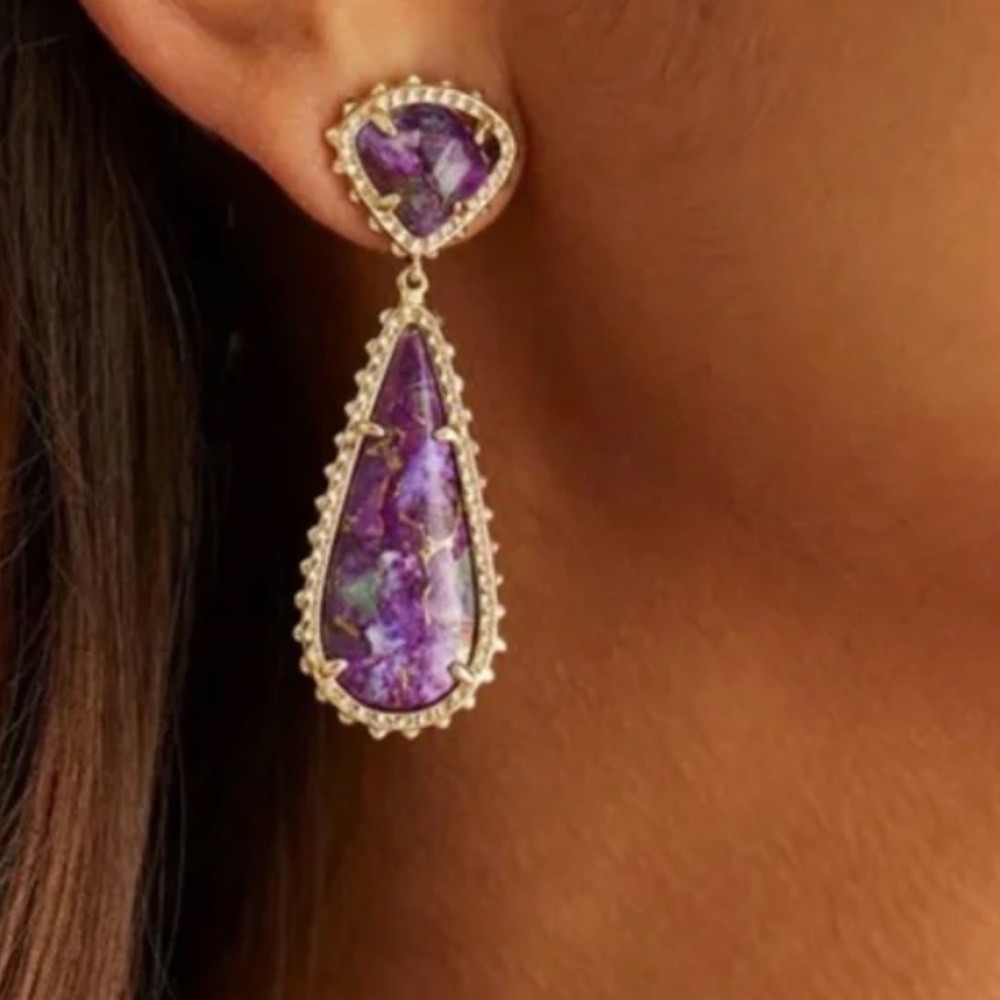NWT Kendra Scott Payton Drop Earrings - Bronze Veined Purple Turquoise Magnesite